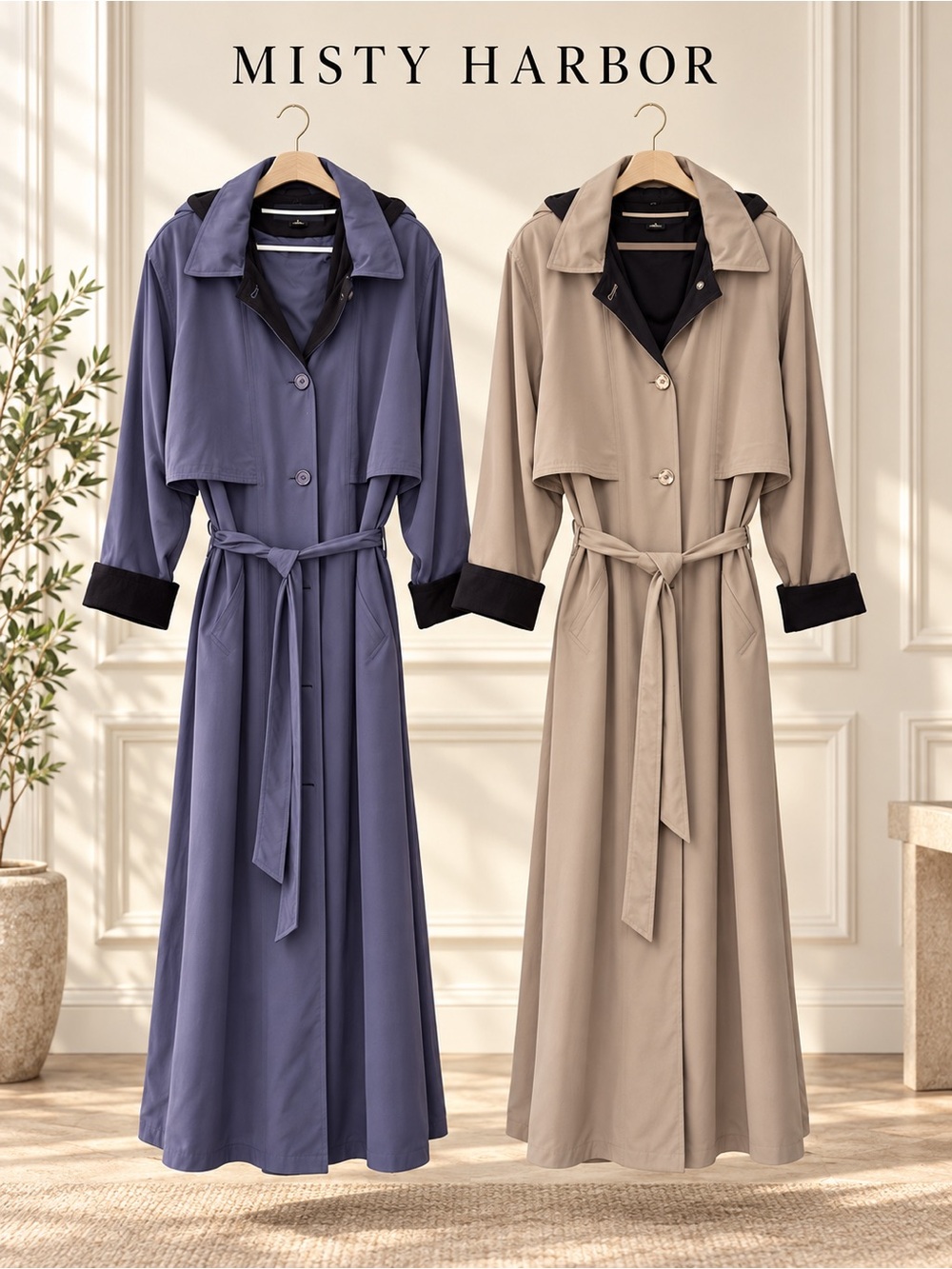 NWOT Misty Harbor 3-Piece Convertible Trench Coats Dusty Purple Tan Size 16